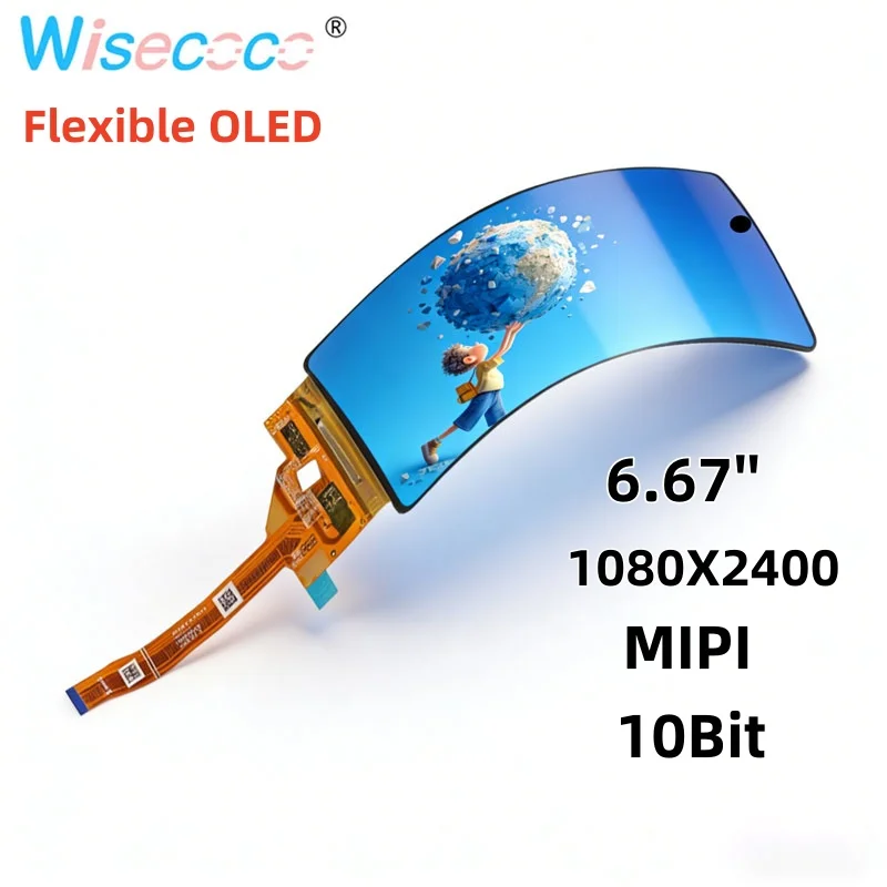 6.67 Inch Flexible Display OLED Curved Bendable Screen 2k 1080x2400 AMOLED Display Mipi Driver Board for Robot Smart Speaker