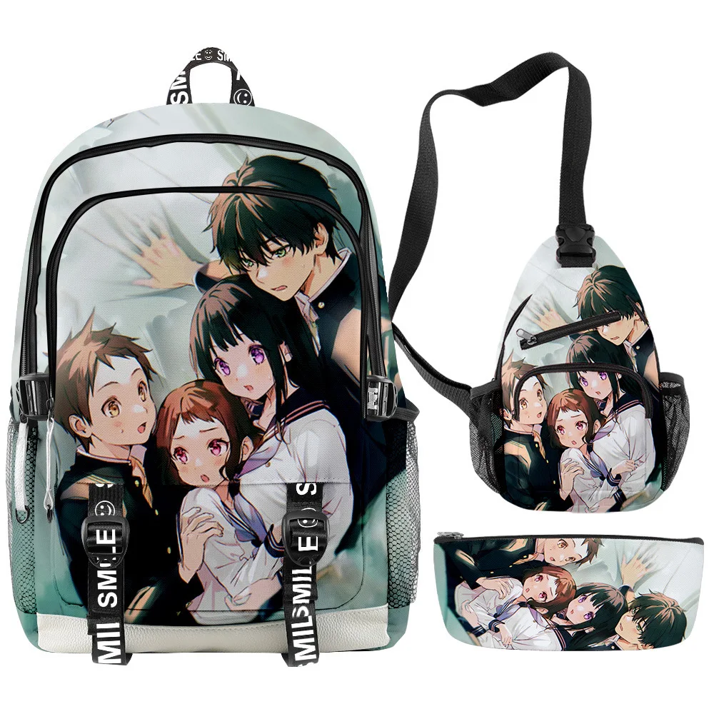 Harajuku Popular Novelty Funny Hyouka 3D Print 3pcs/Set Student School Bags multifunction Travel Backpack Chest Bag Pencil Case