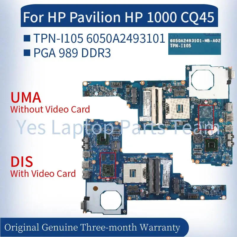 Imagem -02 - Placa-mãe do Portátil para hp Pavilion Tpn-i105 6050a2493101 hp 1000 Cq45 685108001 685783-001 Sjtnv Slj8f Ddr3