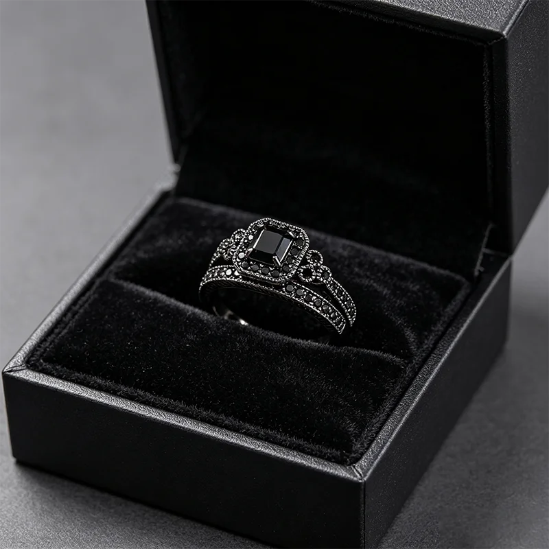 CAOSHI Three Colors Available Square CZ Stackable Exquisite Rings Set Vintage Gothic for Women Engagement Wedding Finger Jewelry