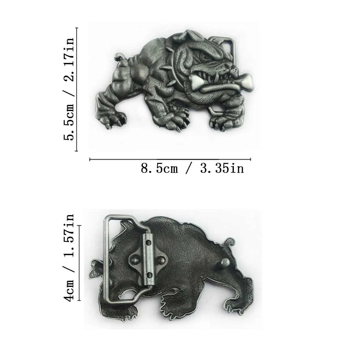 Retro Embossed Bulldog Belt Buckle Dog Holding Bone Antique Silver Metal Buckle Punk Biker Western Cowboy Belt Buckle Gift