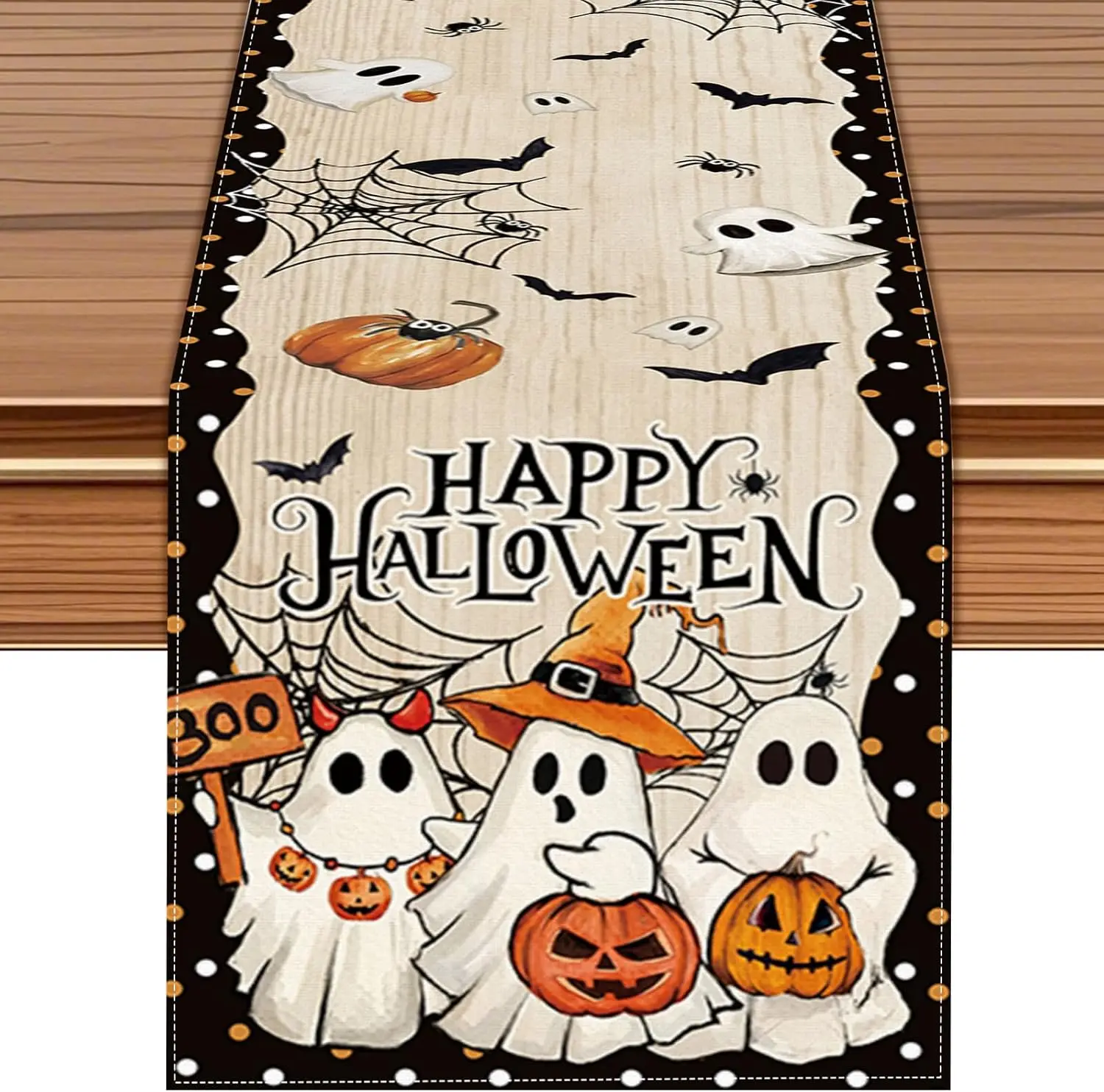 Halloween Ghost Pumpkin Spider Web Linen Table Runner Party Decor Reusable Kitchen Dining Table Runner Halloween Decorations