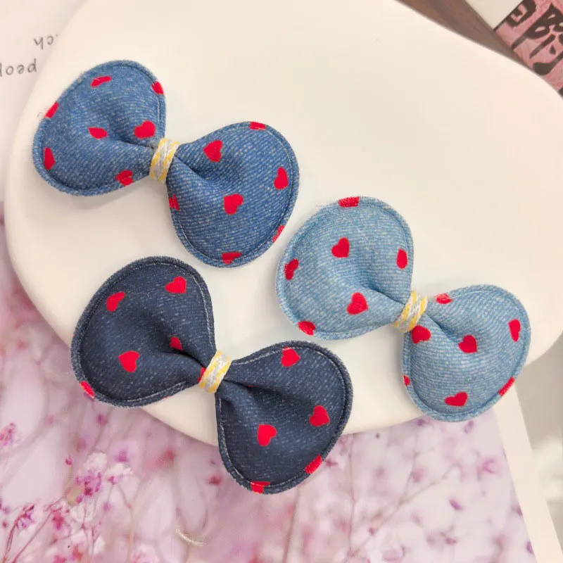 60Pcs Denim Bowknot Padded Appliques For DIY Hair Clip Clothing Shoe Hat Bag Accessories Patches