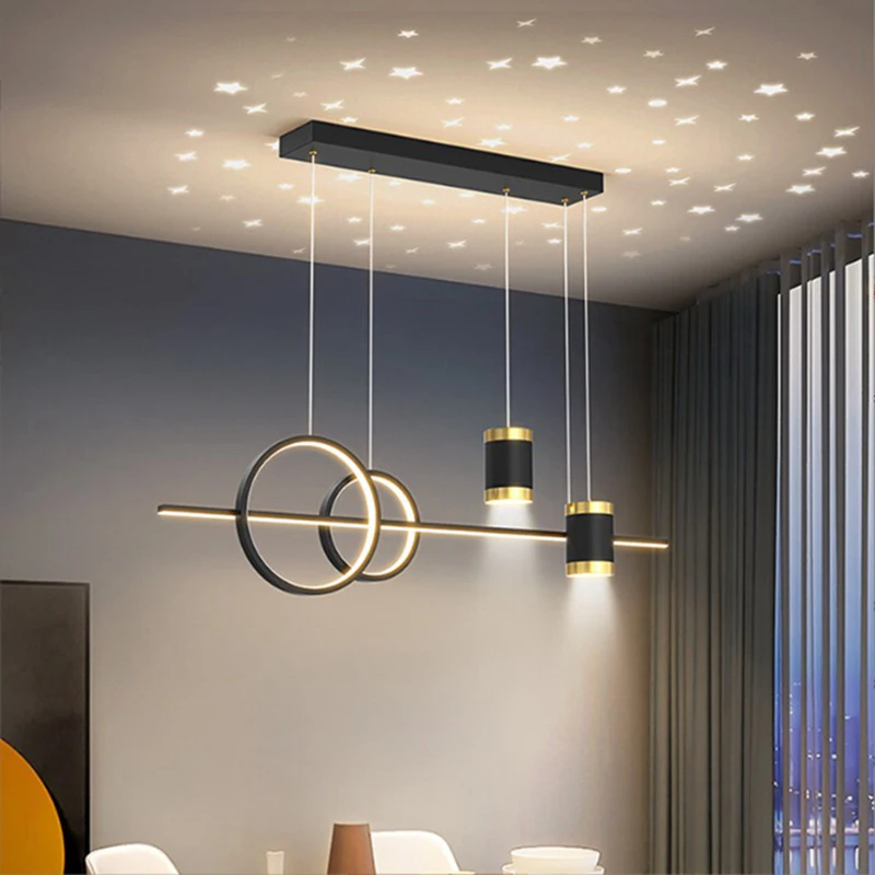 estilo qingshe moderno led sala de jantar lustre moda inteligencia barra luz teto estrelado ceu balck ouro lndoor lampadas novo 01