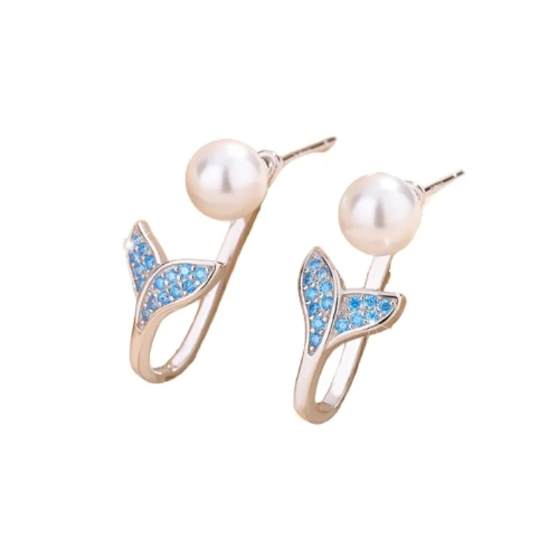 

Exquisite and Elegant Authentic S925 Silver Blue Mermaid Tail Ladies Pearl Earrings