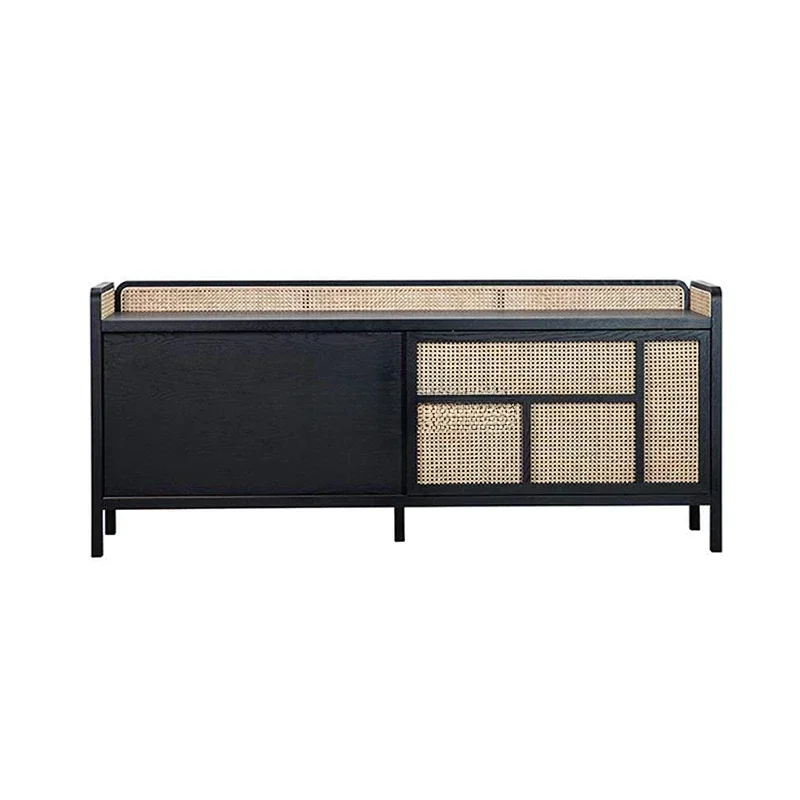 S New Chinese Style Solid Wood Rattan Sideboard Cabinet Simple Home Locker