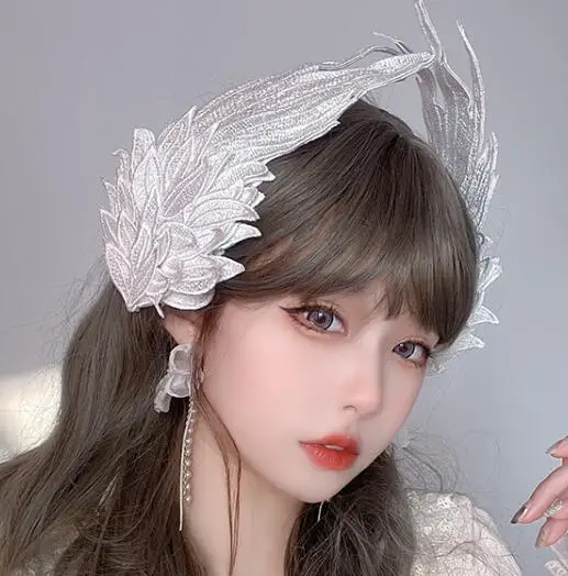 

Lolita Headwear Wing Hairpin Lace Feather Girls Angel Cut Ear