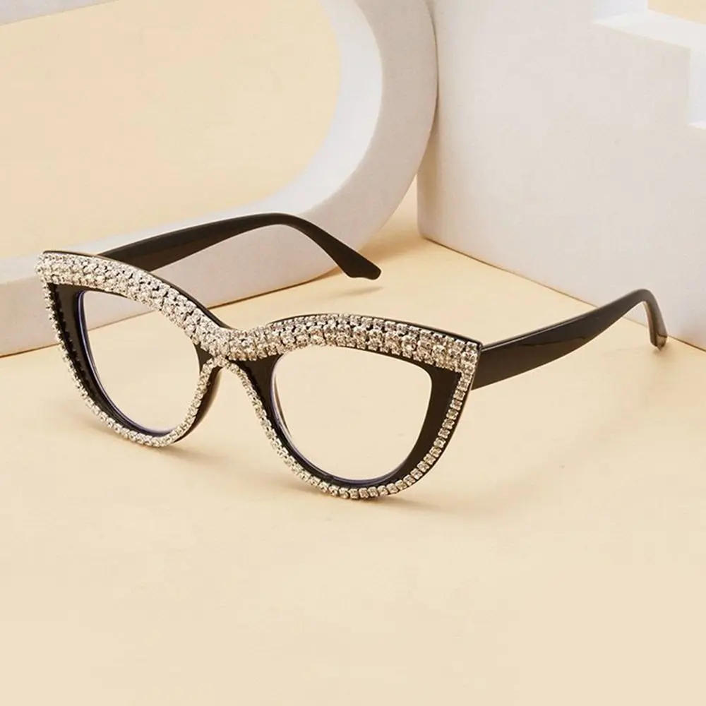 Portable Rhinestone Reading Glasses Vintage Square Hyperopia Glasses Eye Protection Luxury Optical Eyewear for Women