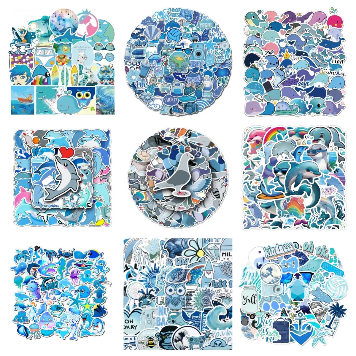 10/30/50 PCS Cute Dolphin Blue Cartoon Sticker Toy Luggage Laptop Skateboard Refrigerator Sticker Helmet Notebook Wholesale