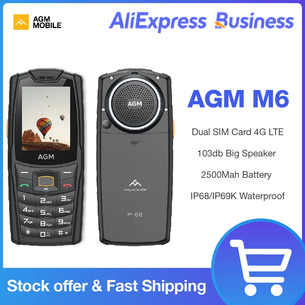 

AGM M6 Rugged Phone 4G Unlocked IP68 Push-Button Keypad 2500mAh Dual SIM Feature Celular for Senior