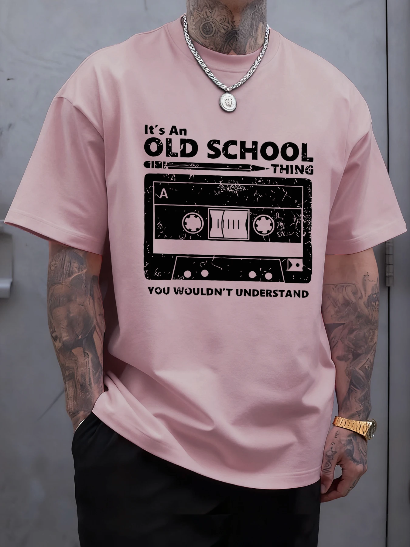 It'S An Old School Thing Tape Print T-Shirt Männer Sport Crewneck T Shirt Baumwolle Sommer Weiche Kleidung Casual Lose Männliche Streetwear – Detail 19