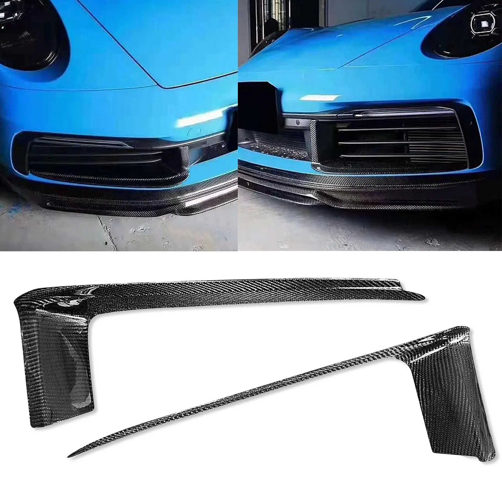 

2pcs Carbon Fiber Car Bumper Splitter Lip Chin Spoiler Diffuser Bumper Body Kit For Porsche 911 992 2019-2022 Auto Styling Parts