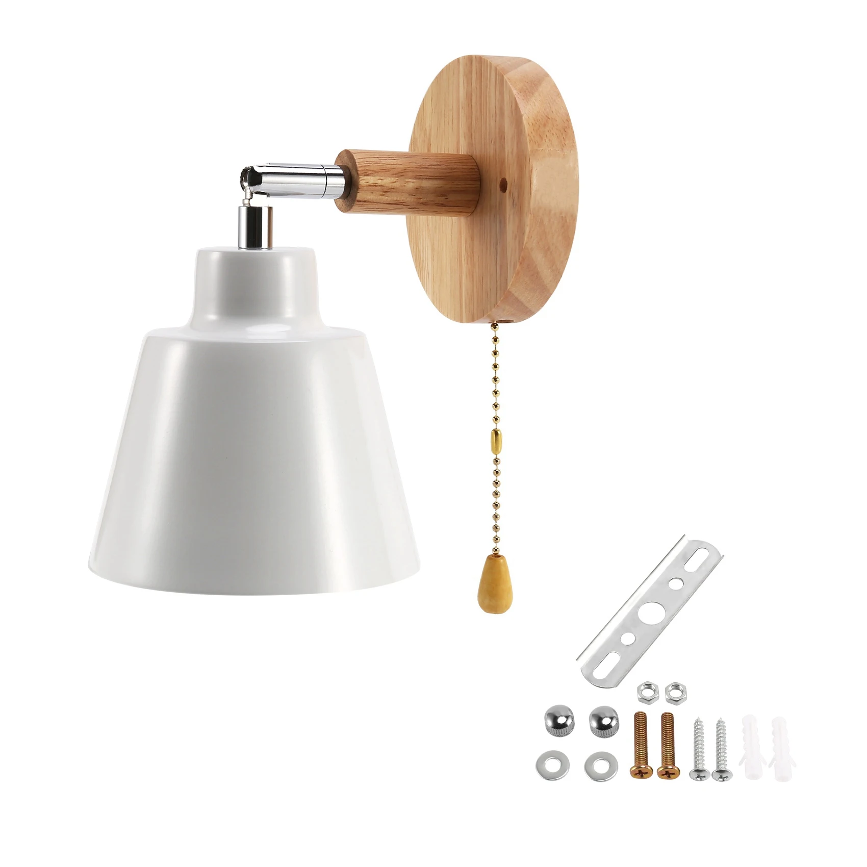 AA19 Nordic Wooden Wall Lamp Bedside Wall Lamp Sconce Wall Light for Bedroom Corridor with Zip Switch Freely Rotatable(White)