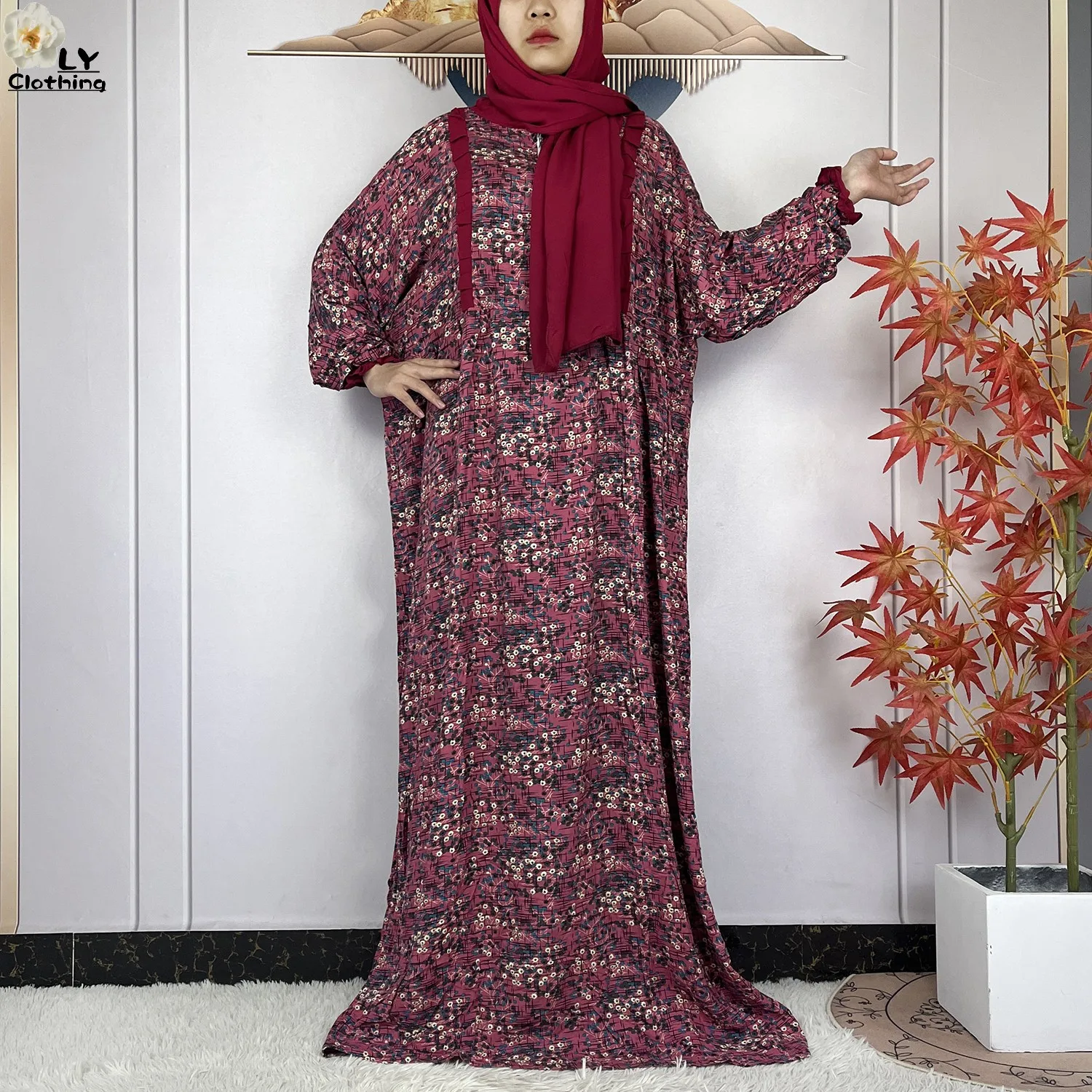 New Muslim Long Sleeves Abaya For Women Ramadan Prayer Garment Dubai Turkey Femme Robe Cotton Loose African Dress Turban Joint