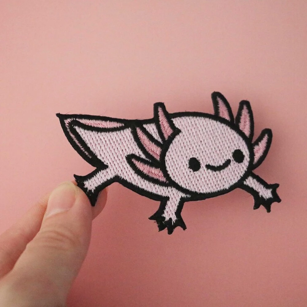 Pack of 2 Iron On Axolotl Patch, Perfect for Clothing, Hats, Backpacks, DIY Decorative Embroidery Applique, Animal Lover Gift