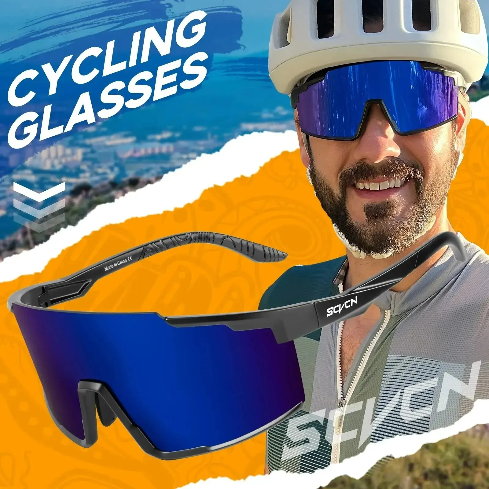 SCVCN UV400 Sport Eyewear Mountain Bike Sport Cycling Glasses Outdoor Cycling Goggles Men Cycling Sunglasses MTB Sunglasses