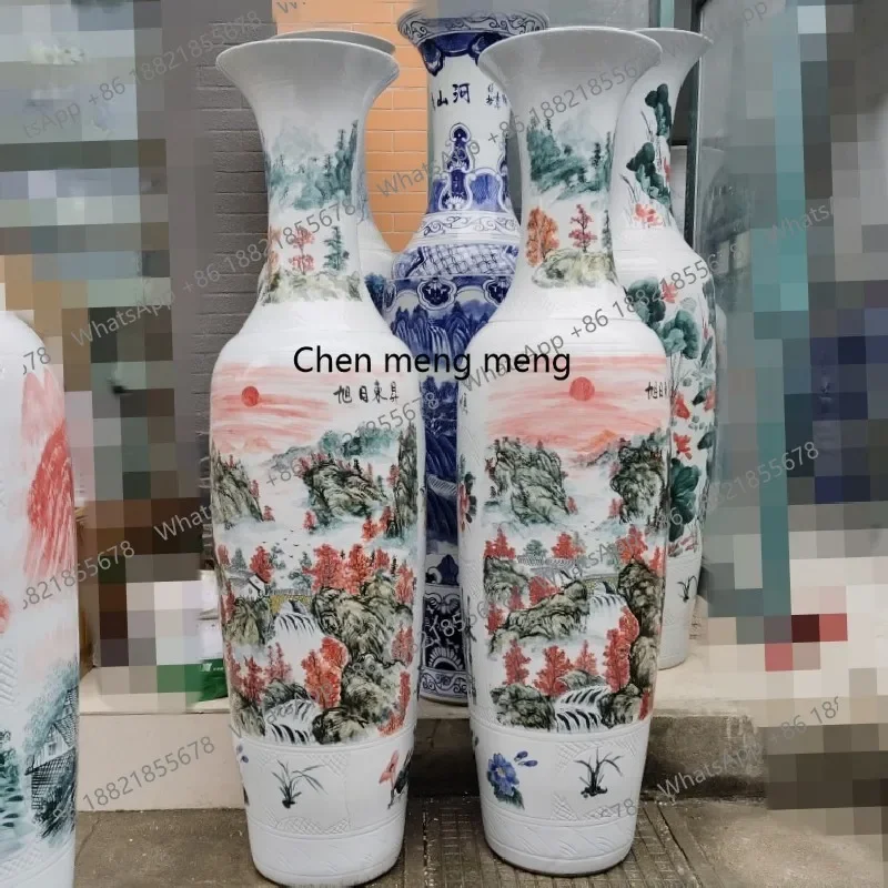 H178Ceramic vase, hand-painted ink-colored landscape home furnishing living room floor-to-ceiling vase ornament opening gift