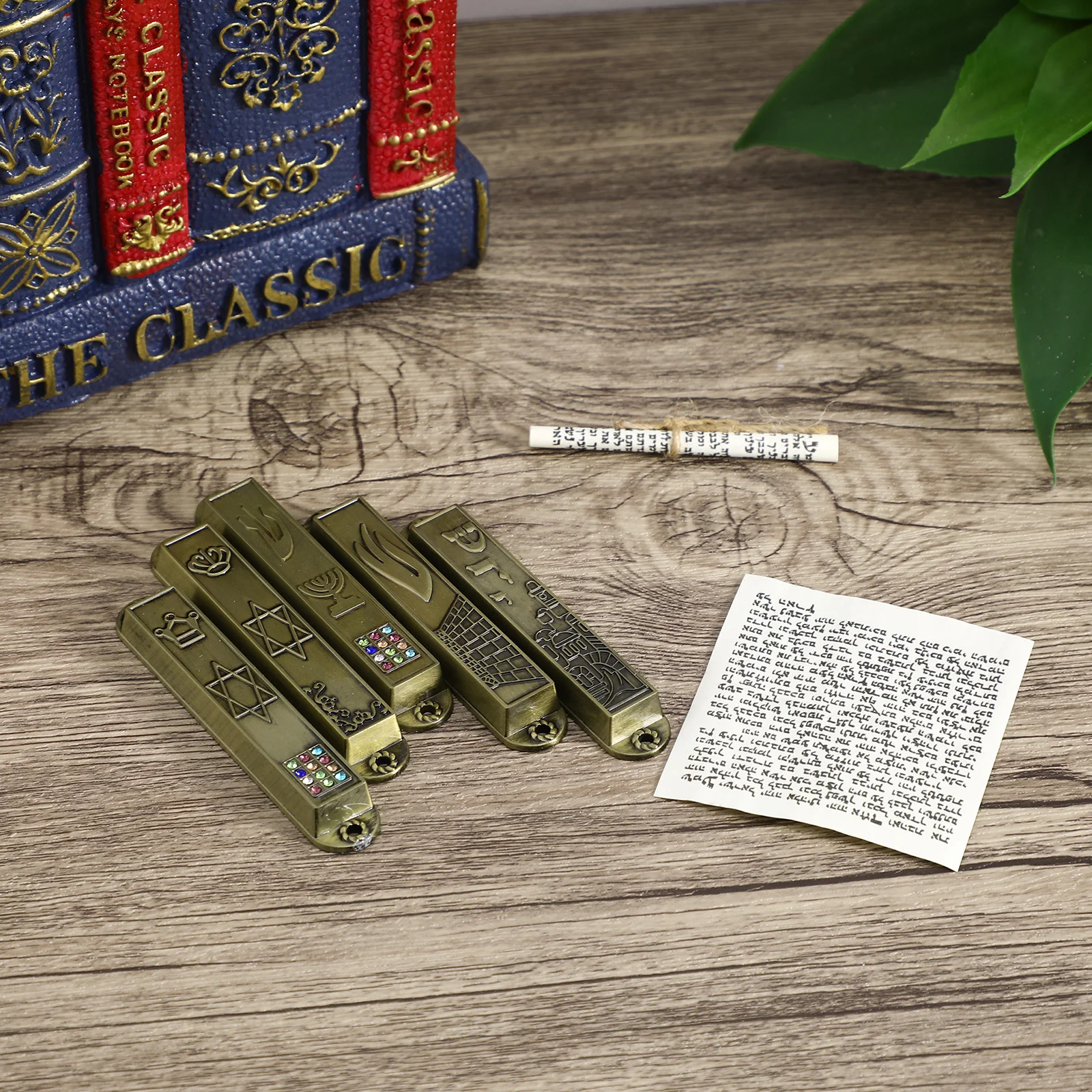 

5 Metal Mezuzah Crafts Vintage Home Decor Jewish Symbols Prayer Scroll Blessing Plaque Retro House Door Ornament