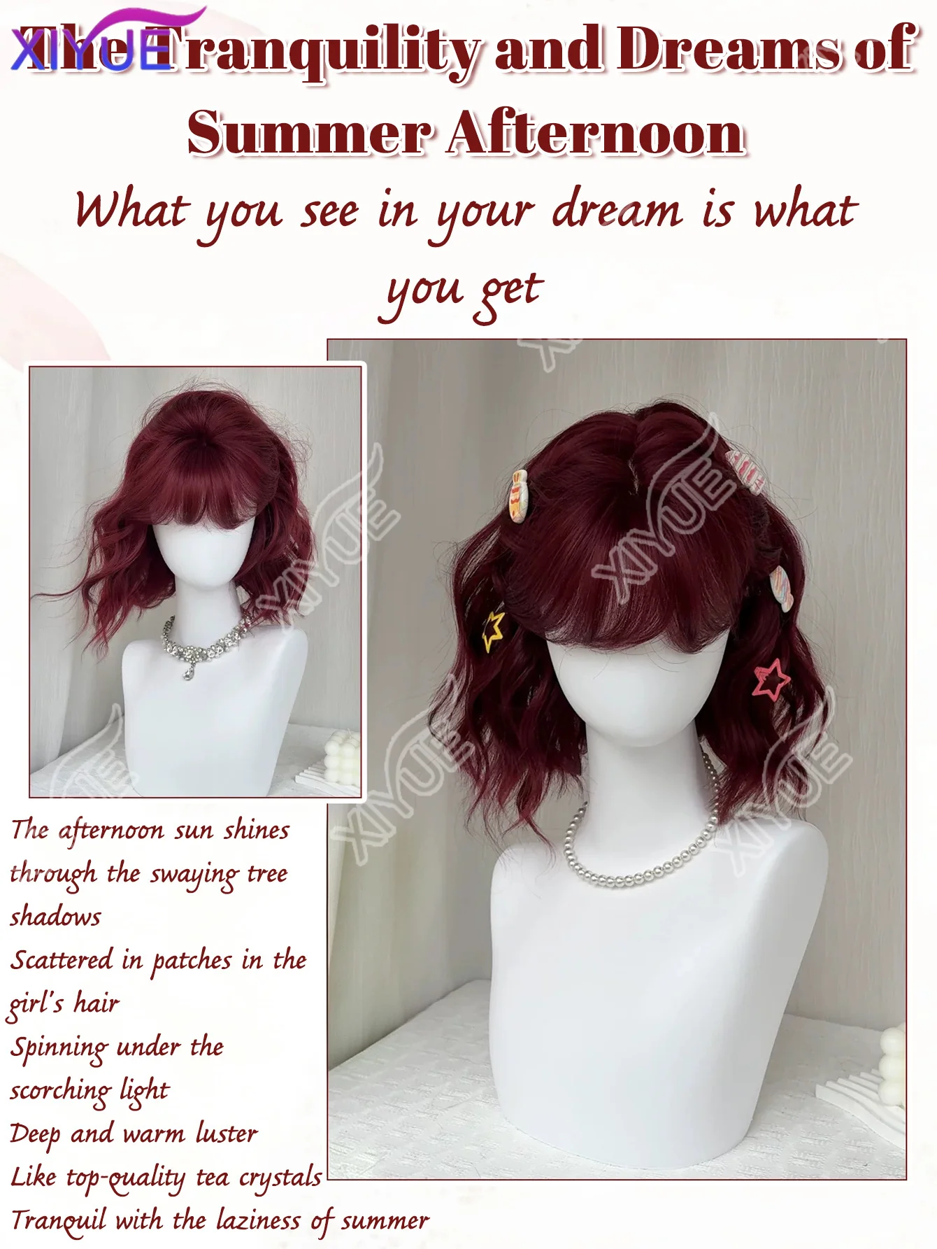 XIYUE 14inch Short Wavy red Bob Synthetic Wig with Air Bangs Heat Resistance Shoulder Length Curled Wigs for Daily Use