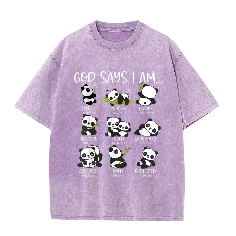 God Say I Am Cute Anime Panda Bible Quotes T-Shirt Custom Tee Shirt T Uomo Firmate Summer 100 Cotton Verse Men Graphic Short