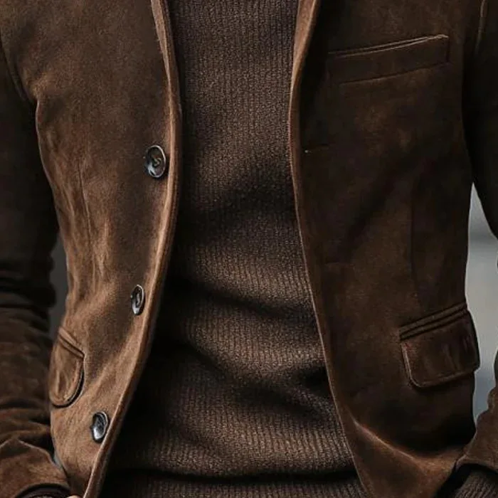Mens Retro Suede Work Jacket 2026 New Autumn Winter American Vintage Casual Suit Jacket Trendy Streetwear Outwear