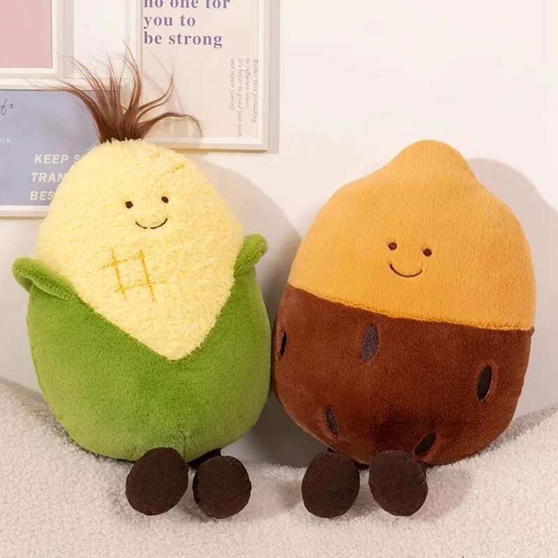 Almohada de felpa de la serie creativa de invierno, muñeco de peluche de hoguera, maíz, patata dulce con pierna, juguete divertido, cojín de sofá de fogata, decoración del hogar