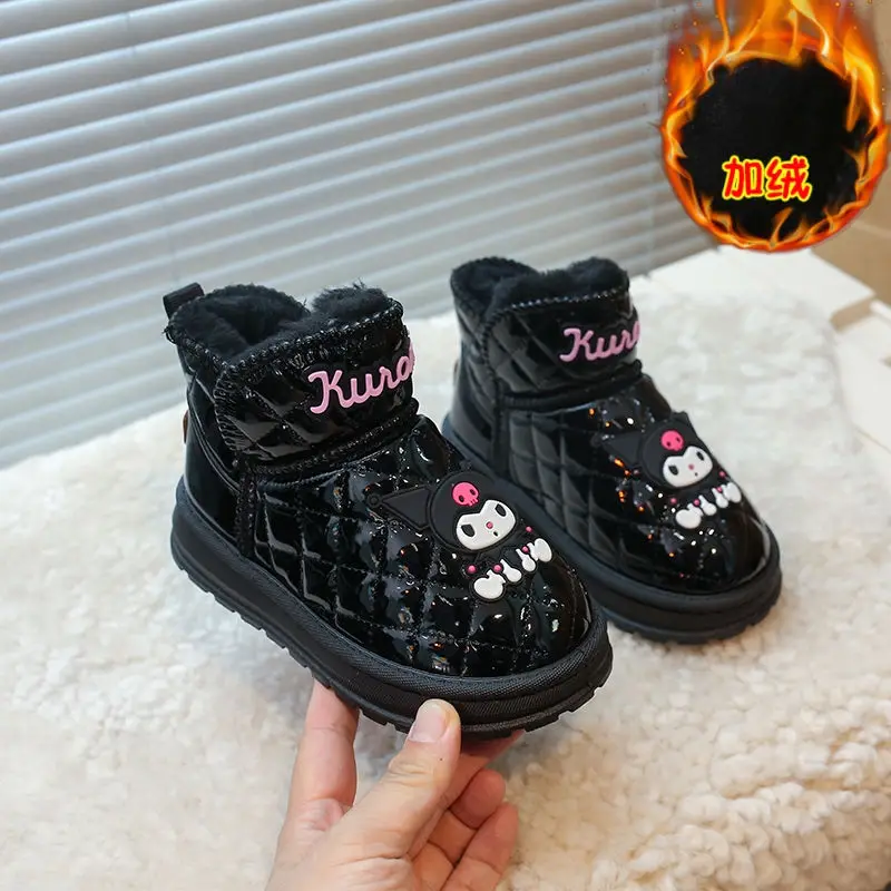 Anime Cartoon Kids Winter Boots Platform Snow Boots Kawaii Kuromi Waterproof Non-Slip Thick Plush Warm Mid-Calf Boots for Girl