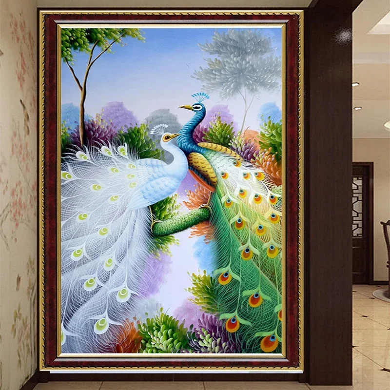 

Custom Wall Cloth 3D Stereo Color Peacock Photo Murals Wallpaper Living Room Hotel Entrance Backdrop Wall Covering 3D Home Decor