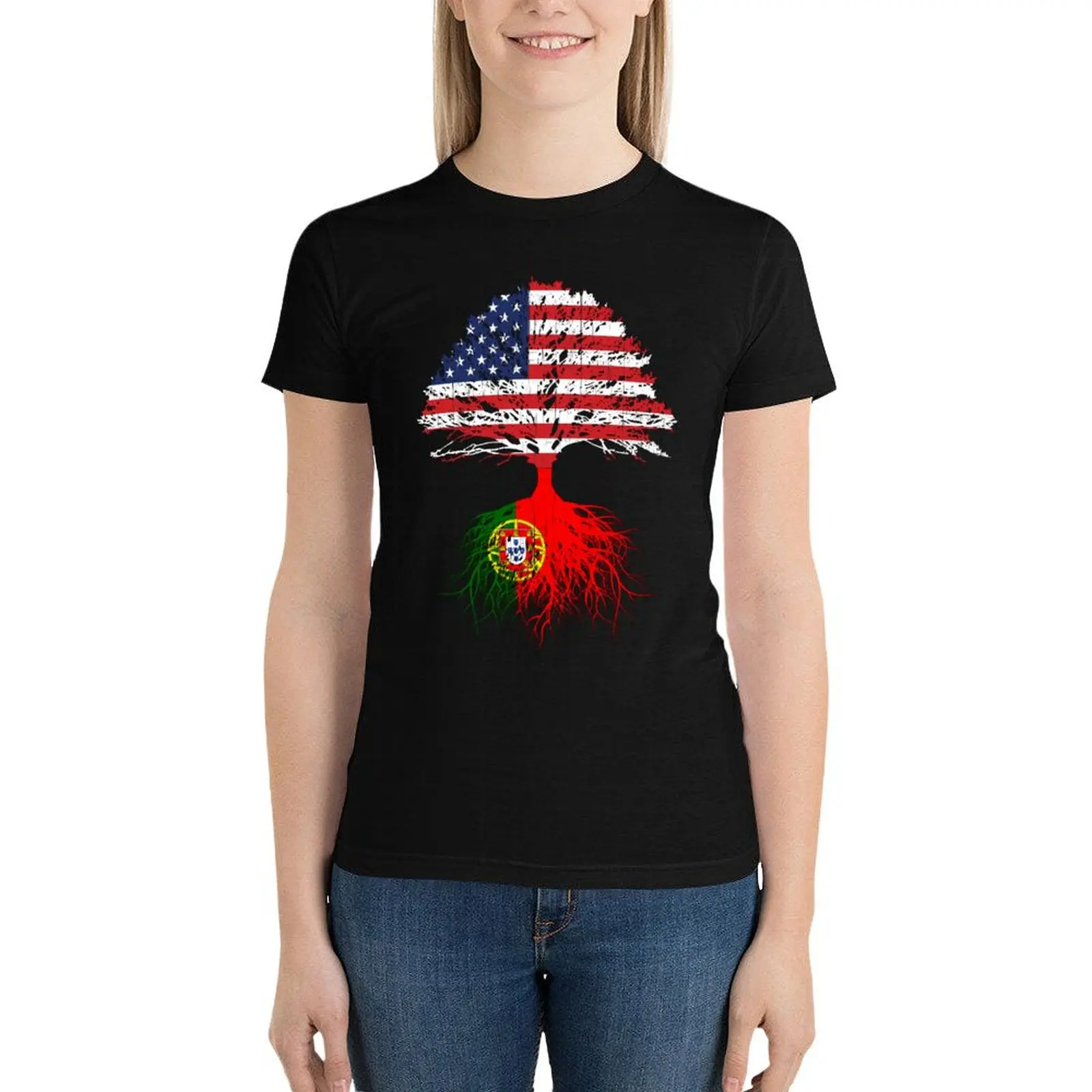 

Portuguese Roots,Portuguese American, Portugal Grown, Portugal USA Flag,Design Art Gift Men Women Youth Family T-Shirt