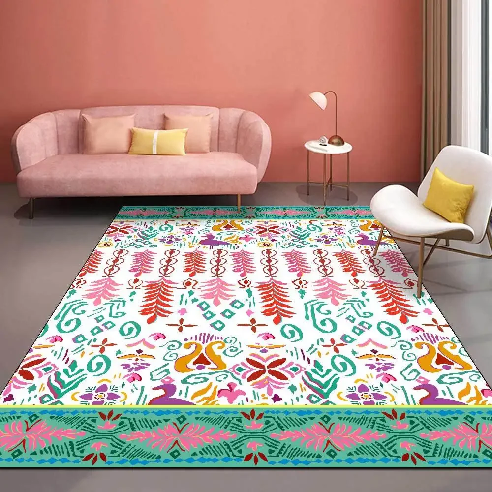 Idyllic Ethnic Style Living Room Rugs 3D Colorful Flower Print Floor Mat Soft Flannel Sponge Large Bath Rug Decor Bedroom Carpet