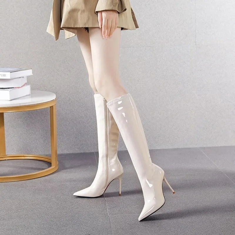 Women Knee-high Boots Temperament Pointed Stiletto Heeled Boots Patent Leather Slim Fit Elastic Boot Knee-high High-heeled Boots - view 5