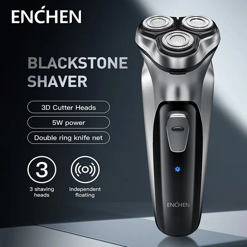 Barbeador rotativo elétrico Enchen Blackstone para homens, lâmina flutuante 3D, lavável tipo C, máquina de barba recarregável USB