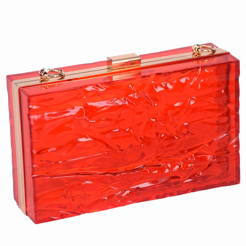 

Transparent acrylic bag for women with cracks, fashionable dinner party, hand-held bag, chain strap, crossbody small square bag