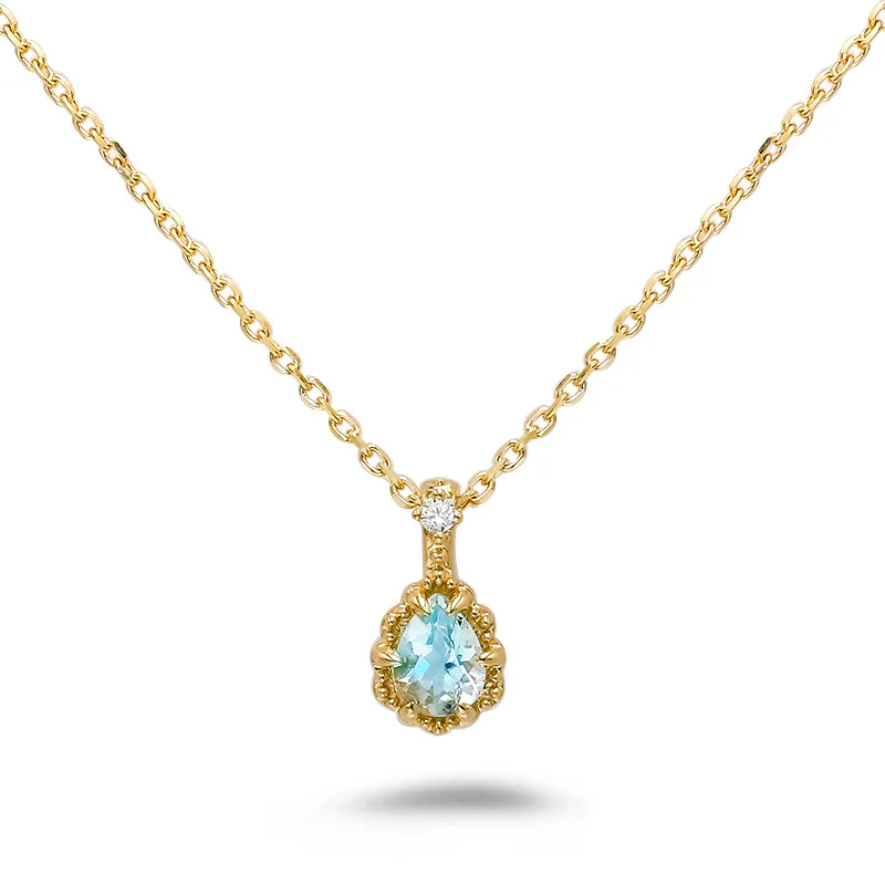 

Blue Sky Flower Mini Fashion Versatile Clavicle Chain, Natural Aquamarine Sterling Silver Necklace Women