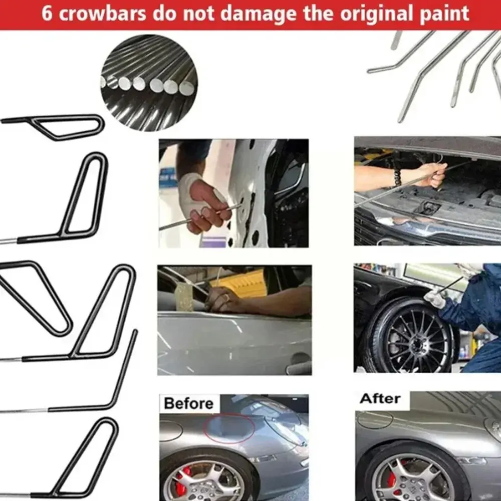 Car Hook Rods Paintless Dent Repair Hail Remover Hooks Rods Kits Auto Body Dents Stainless Steel Hands Tools