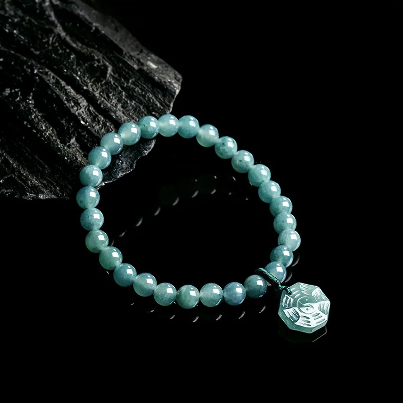 Natural A-grade jadeite blue bagua ,-type women's bracelet