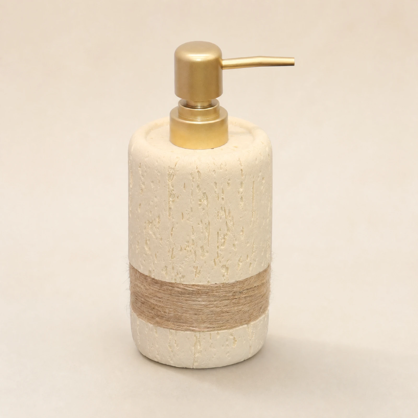 Rustic Stone Pattern Soap Dispenser with Wrapped Jute Fiber Band for Bathroom Vanity Artisan Style