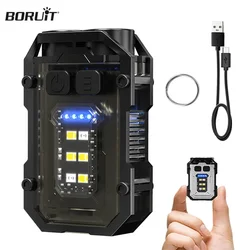 BORUiT Portable Mini Keychain Light EDC Flashlight Type-C rechargeable Flashlamp With Magnet 8 Light Modes Emergency Work Torch