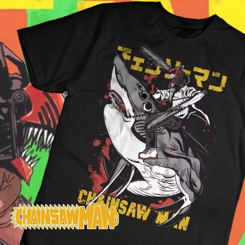 T-shirt a maniche corte stampata con motivo in cotone anime giapponese Chainsaw Man Retro Uomo Donna Bambini Casual Allentato Streetwear Top Tees