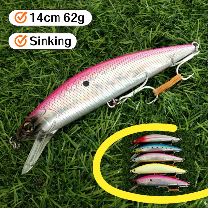

Mukun 5pcs 14cm 62g Sinking Saltwater Fishing Lure Hard Bait High Strength Minnow Boat Sea Tuna Mackerel Big Fish Wobbler