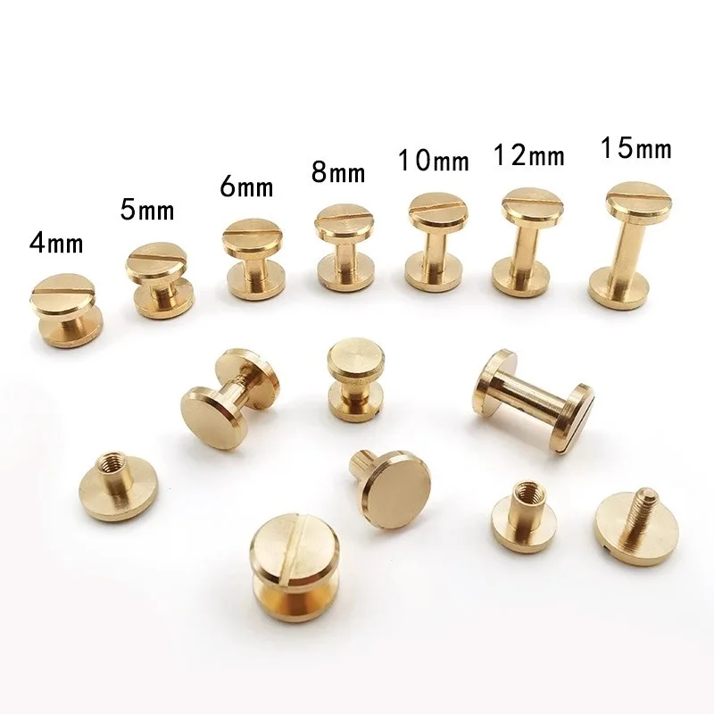 10sets Brass I-shaped Nail Wheel-shaped Slotted Flat-head Belt & Leather Goods Luggage Connecting Screw Craft Studs Head M8 /M10
