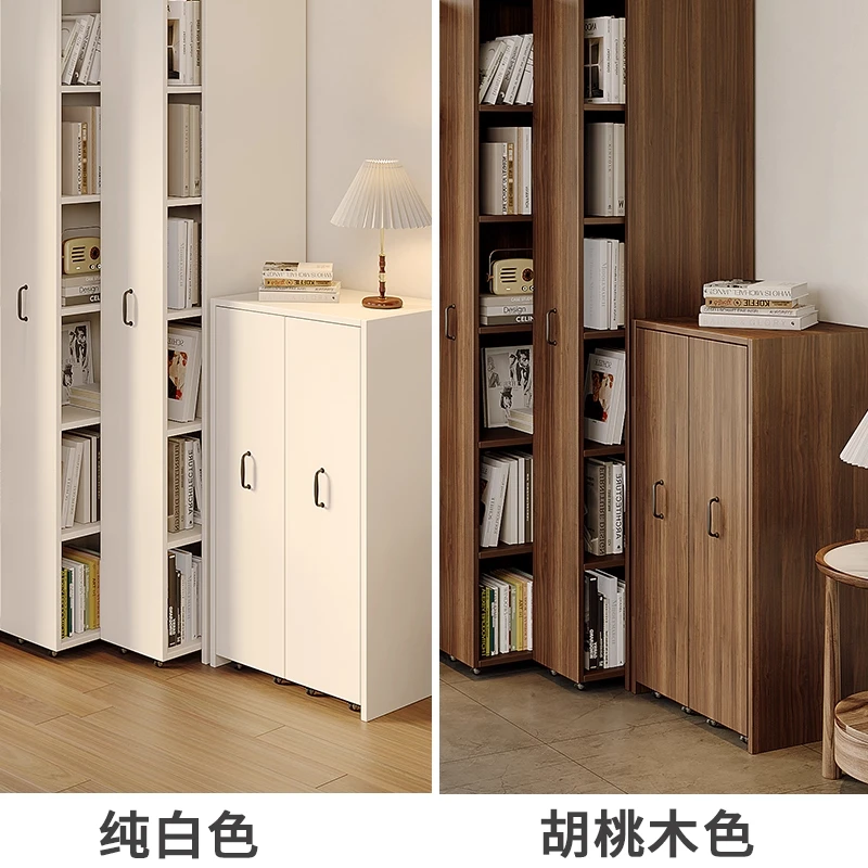 #Solid wood bookshelf movable crevice bookshelf pull-out bookcase ultra-narrow side pull-out cabinet ultra-thin multi-layer file