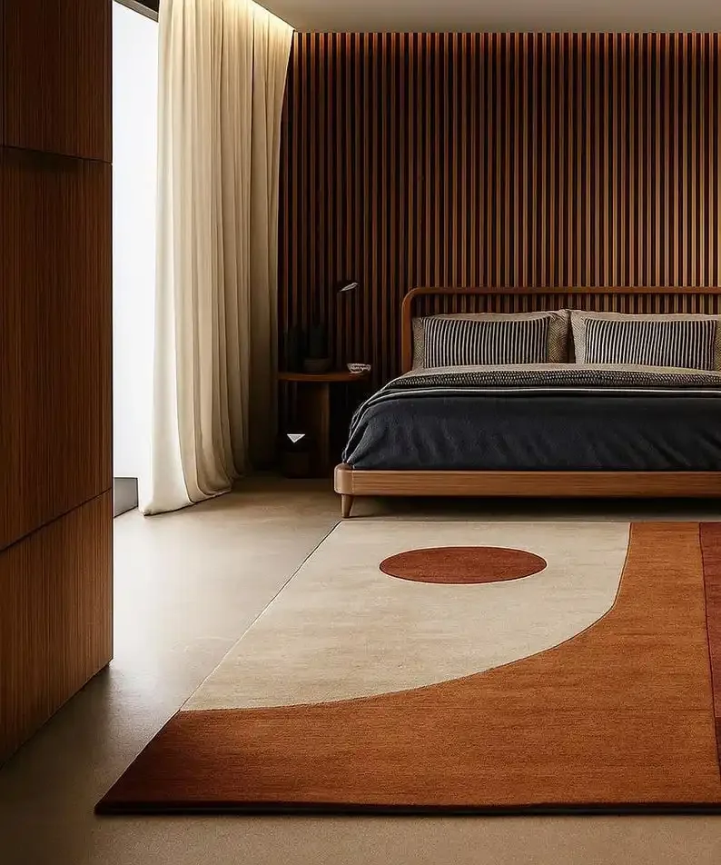 Mid-Century Modern Geometric Area Rug Minimalist Beige Rust Color Abstract Carpet for Bedroom Living Room Home Decor - view 4