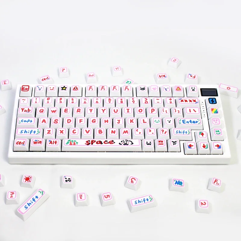 Set Keycap Lucu Grafiti Cetak Tangan untuk Keycap Keyboard Mekanis Keyboard Kustom Gaming 60% 65% 75% 95% 100% 80%
