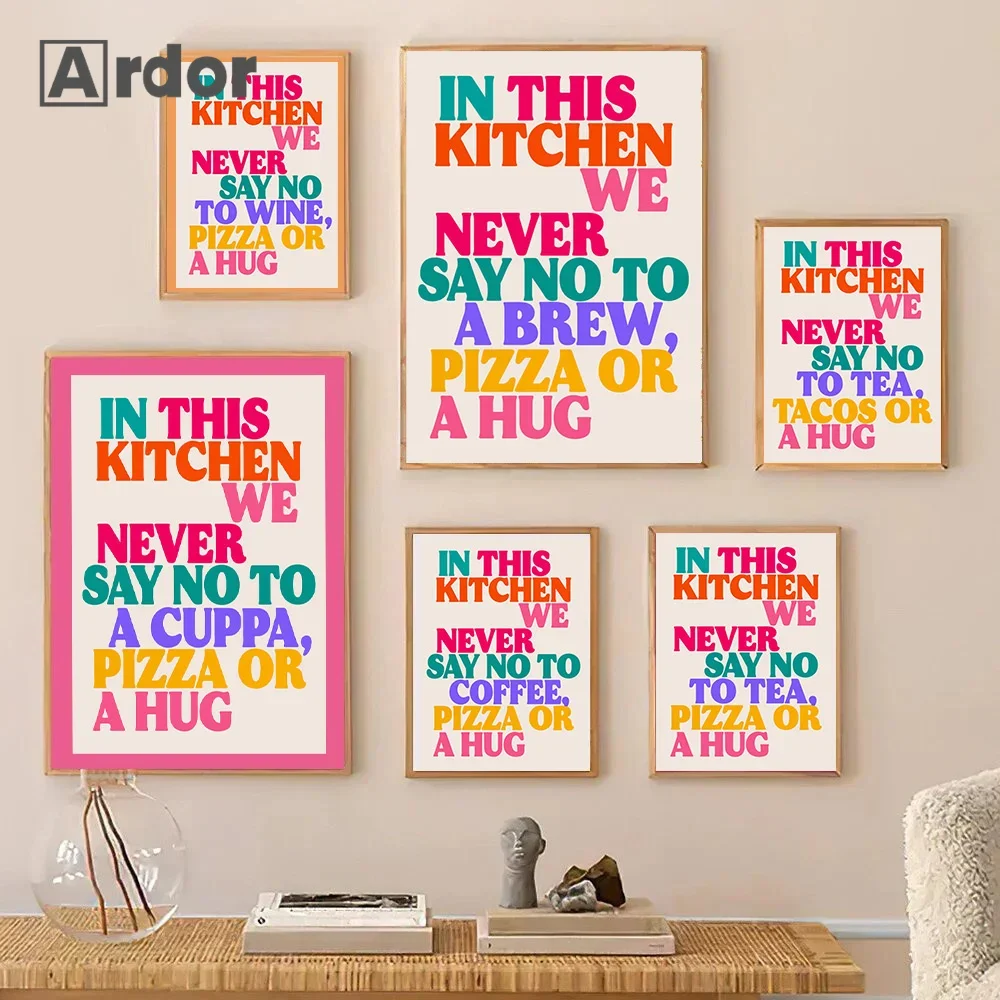 Aesthetic Kitchen Cute Cooking Poster Colourful in This Kitchen Quotes Canvas Painting Print Wall Art Pictures Cafe Home Decor