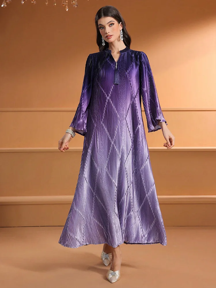 فستان إسلامي جديد متدرج اللون لعام 2025 فساتين حفلات ماكسي متواضعة للنساء دبي عباية تركيا قفطان قفطان ماروكين فام