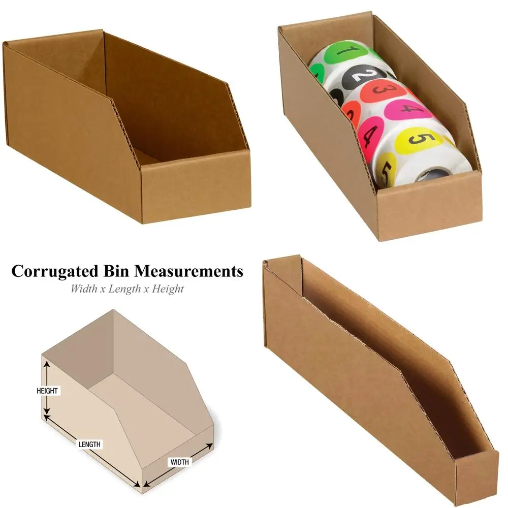 Open Top Kraft Bin Boxes 4x12x4.5 Pack of 50 Large Capacity Storage Containers for Home and Office Use