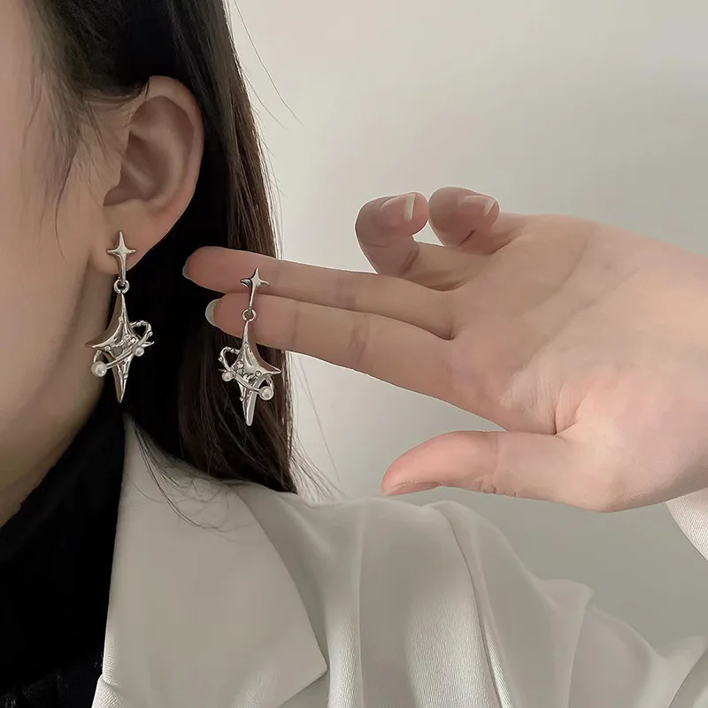 Korean Fashion Y2K Star Drop Earrings Hot Girl Harajuku Creative Planet Pearl Crystal Stars Earring for Women Punk Jewelry