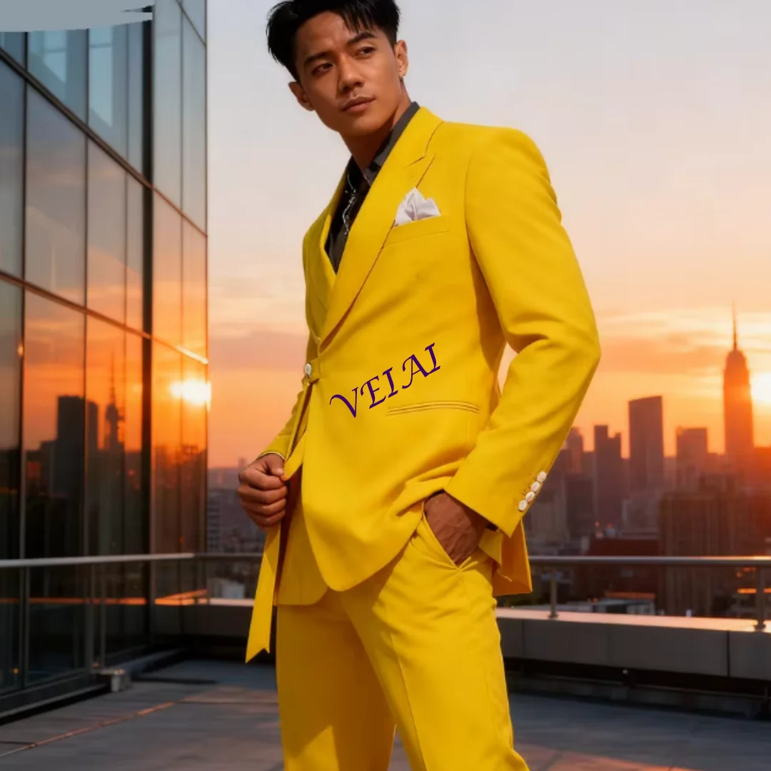 Men's Slim Fit 2-Piece Wedding Tuxedo Formal Peak Lapel Jacket with Business Suit Pants Groomsmen Elegant Smoking Outfit