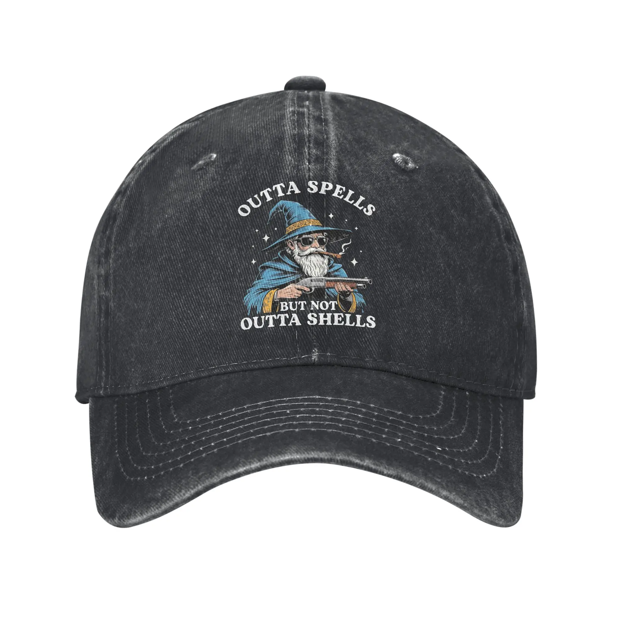 Vintage Outta Spells But Not Outta Shells Wizard Meme Baseball Caps Unisex Style Distressed Washed Snapback Cap Outdoor Caps Hat